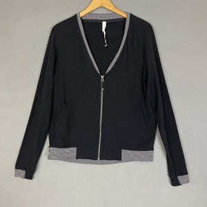 Lululemon Size 10 H'Om Run Full Zip V-Neck Cardigan Jacket Black and Striped